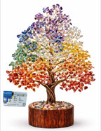 YADAVA 500 Beads Natural Seven Chakra Gemstone Money Tree for Positive Energy & Good Luck | Feng Shui Crystal Bonsai Showpiece for Living Room & Office | Healing Crystals Spiritual Home Decor Gift