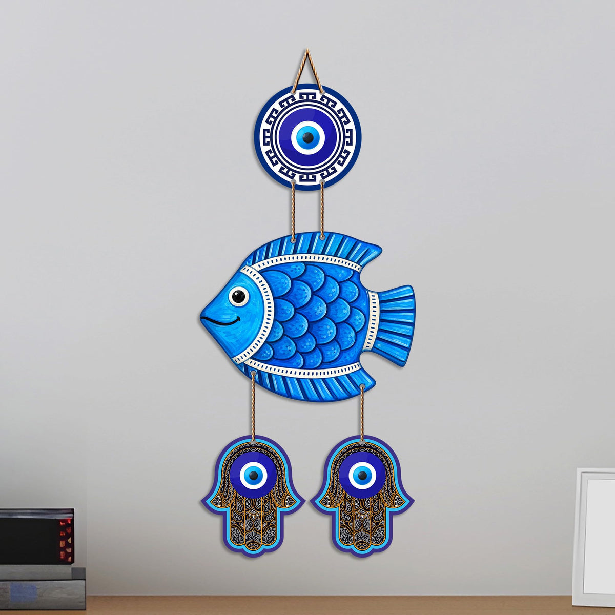 Artvibes Lucky Fish Wall Decor for Home Entrance | Evil Eye Hanging for Positive Energy & Protection | MDF Vastu Decorative Art for Living Room | Bedroom | Office & Main Door | Gift Item (WH_8538N)