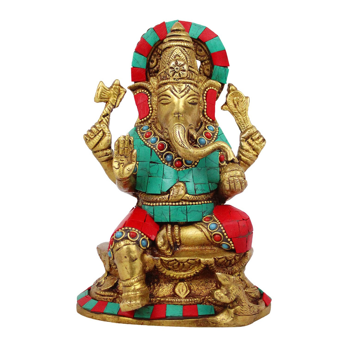 ARTVARKO Brass Ganesh Idol Statue Elephant Multicolor Murti God Mangalkari Ganesha Vinayak Ganpati Sitting Sculpture Bhagwan Entrance Home Warming Vastu Decor Height 7 Inch