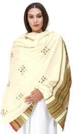 Exotic India Women's Kutch Wool Shawl (SHV95--vanilla-custard)