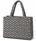 Global Impex Stylish Buoy Tote Bag for Girls & Women | Sturdy Cotton Blend Jacquard | Double Shoulder Ladies Handbag Purse For Daily & Office,Travel Use | Zip Pocket | Handcrafted (Black)