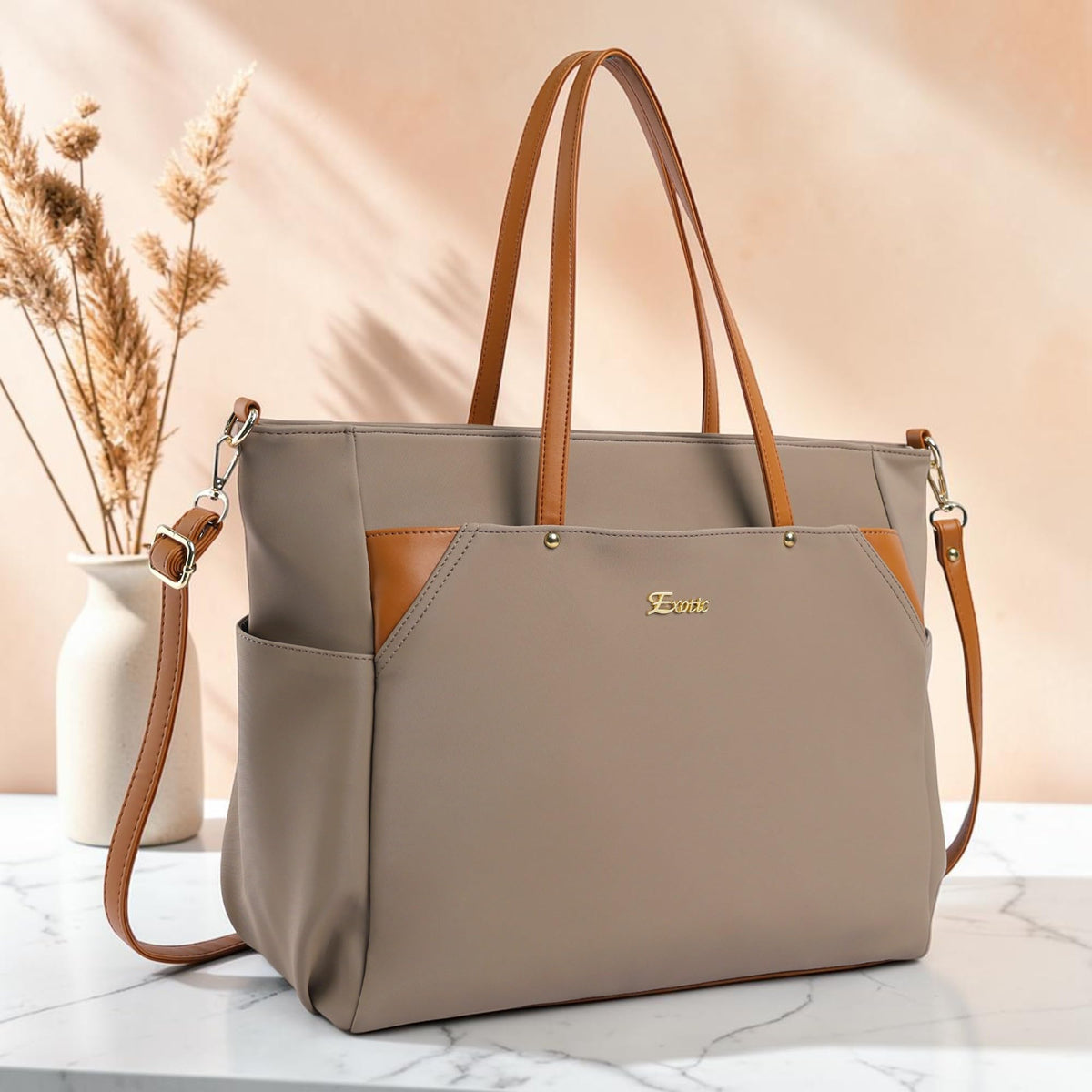 EXOTIC Women's Tote Bag with Crossbody Strap (KHAKI)