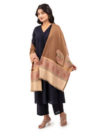 Naureen Women Faux Pashmina Kani Shawl with Contrast Palla, Warm and Soft, 40x80 inch (Beige)