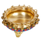 ARTVARKO™ Brass Urli Bowl with Bells Gemstone Work Ethnic Design Pot for Home Decor Temple Room, Gift 6 Inch