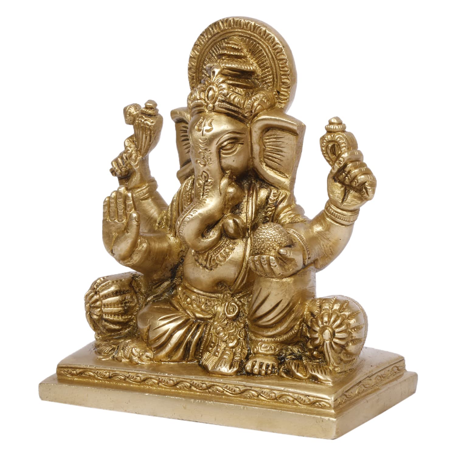 ARTVARKO Brass Lord Ganesha Murti in Resting Blessing Sitting Ganesh Bhagwan Idol Ganpati Metal Statue for Home Office Entrance Décor Pooja Marriage Gift 5 Inch