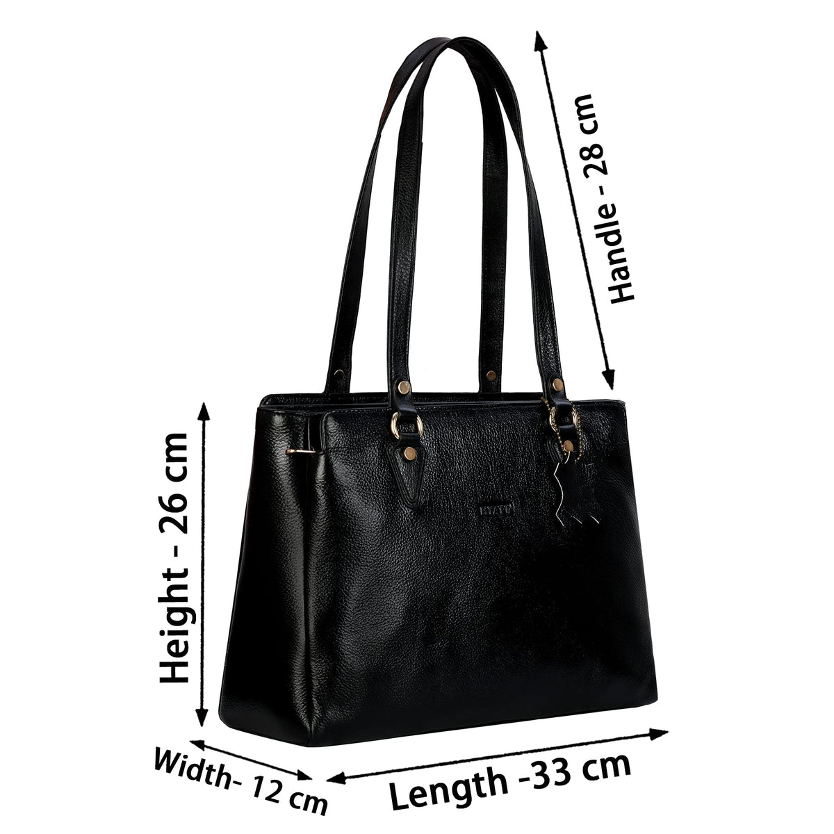 Richsign Leather Accessories Full-Grain Natural Leather Top-Handle Satchel Handbags & Shoulder Tote Bags For Women (Dimension- L-13 X H-10 X W- 5 Inch, Weight- 0.8kg / 800g (Black)