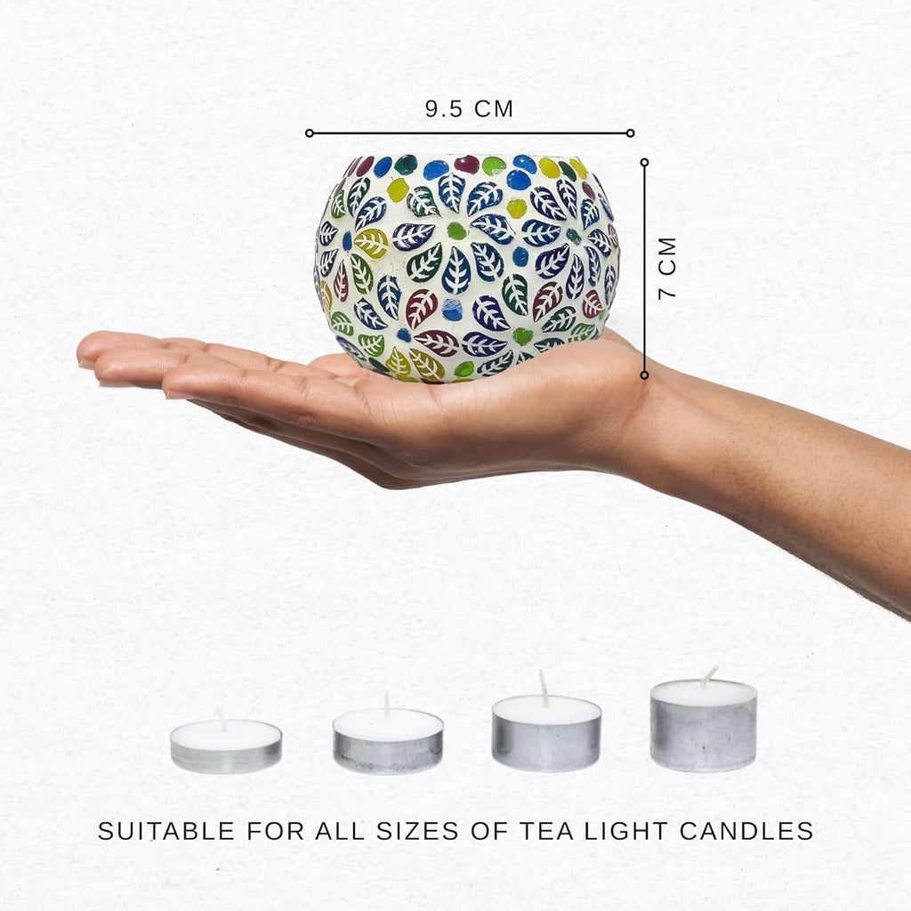 Floryn Decor Morrocan Mosaic Candle Holders | Home Light Decorations Items | Mosaic Glass Tealight Holder | Best lamp for Diwali Decoration | Pack of 2 (with 2 Tealight Candle Free)