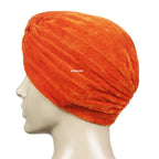 BISMAADH Velvet Soft Pleated Pre Tied Knot Readymade Turban/Pagri Head Wraps for Men & Women Orange