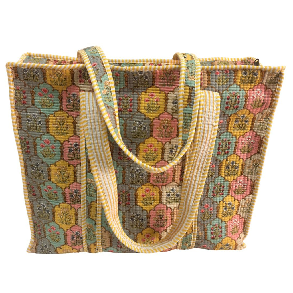 Bazaar Bhoot Edition Premium Cotton Quilted Shopping Tote Bag - Multipurpose Long Lasting Foldable Reusable Bag with zipper for Shopping, Travel & Daily Use (Classic Yellow (250 GSM Cotton))