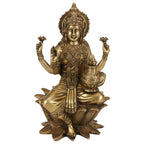 ARTVARKO Goddess Maa Laxmi Idol Brass Statue Sitting in Lotus Lakshmi MATA for Temple Puja Home Decor 12 Inch