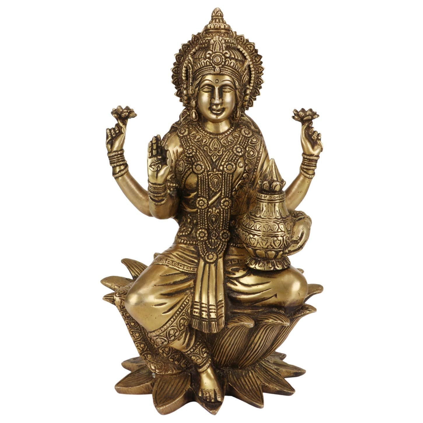 ARTVARKO Goddess Maa Laxmi Idol Brass Statue Sitting in Lotus Lakshmi MATA for Temple Puja Home Decor 12 Inch