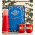 INDIAN ART VILLA Copper Bottle & Glass Gift Set - 800 ml Water Bottle & 2 Glasses (300 ml Each) - Red Pyramid Ombre Silk Finish, Perfect for Gifting & Everyday Use