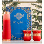 INDIAN ART VILLA Copper Bottle & Glass Gift Set - 800 ml Water Bottle & 2 Glasses (300 ml Each) - Red Pyramid Ombre Silk Finish, Perfect for Gifting & Everyday Use