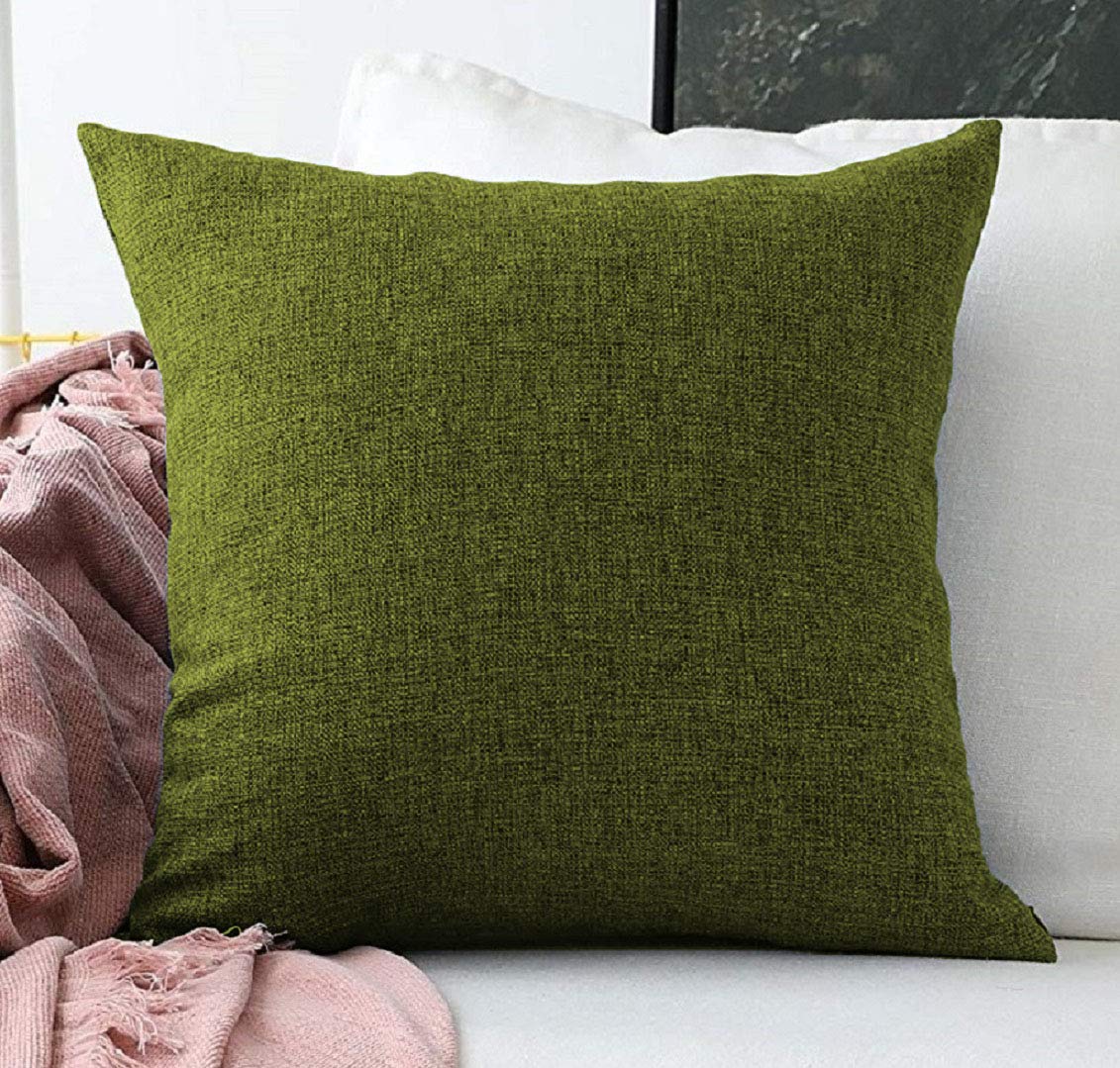 Khooti Jute Cushion Cover, Throw Pillow Cover for Couches, Chairs, Sofas, Beds, Coffee Tables, Living Rooms, Bedrooms, Modern Boho Design, 24x24 Inch, Mehndi, | Set of 2