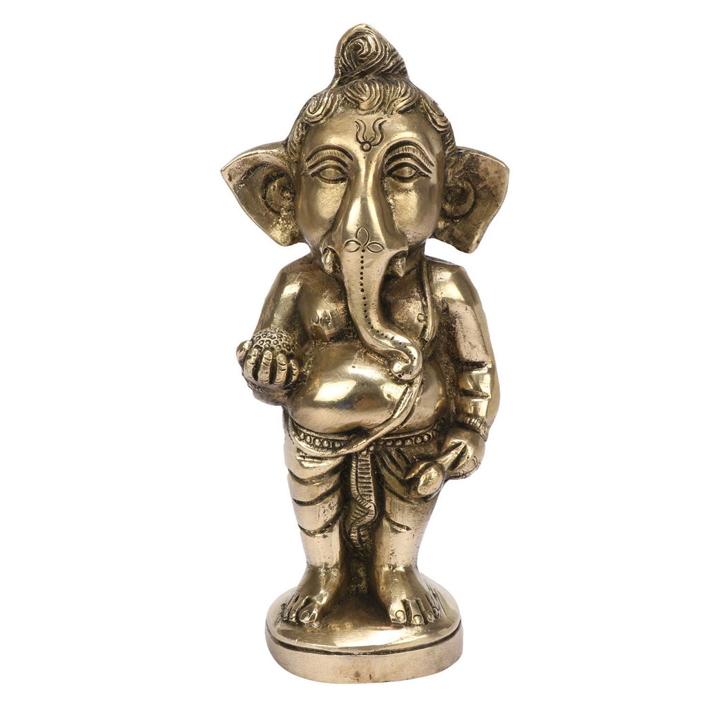 Svarup Brass Standing Ganesha Idol in Gold Color Height 5 Inch Weight 1 Kg