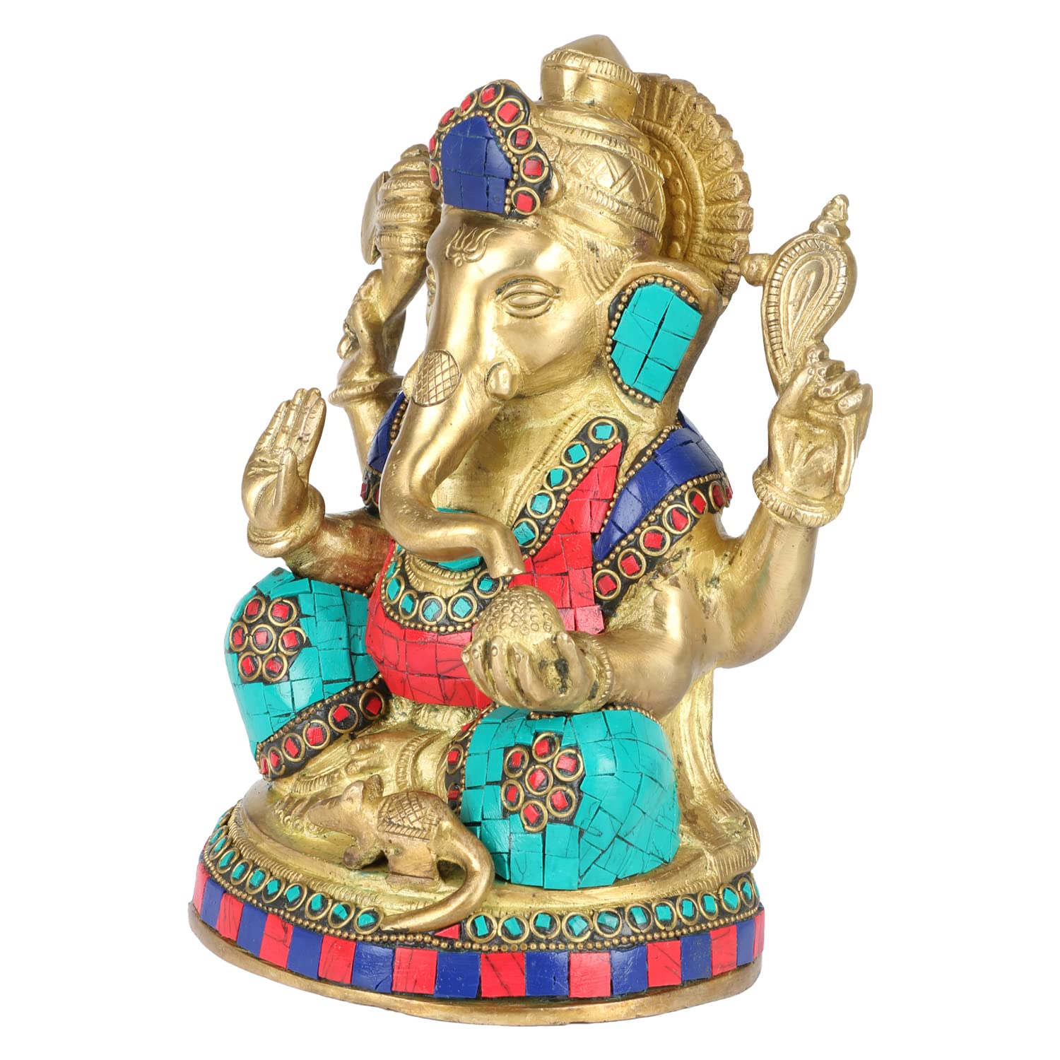SVARUP Brass Ganesha Idol for Home Decoration Ganpati Statue Murti for Gift Height 8 Inch Weight 3 Kg Color Multicolor