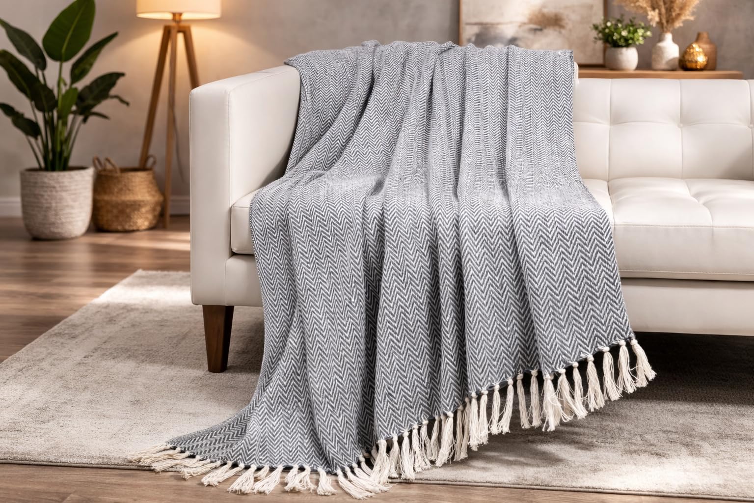 Tarantaran All Season Cotton Weaved Throw Blanket for Bed/Sofa 50x70 INCHES (Grey) Kafalo