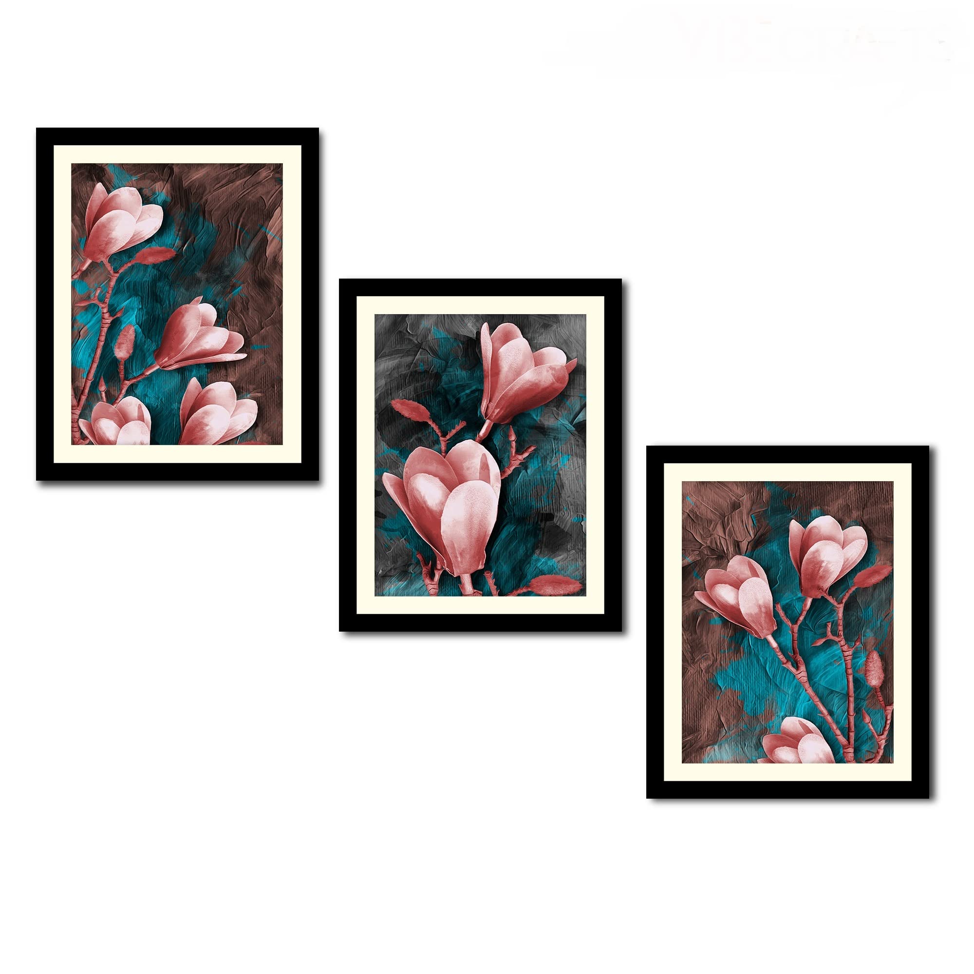 VIBECRAFTS Tulips Flower Decorative Wall Frames Set of 3 For Office Digital Reprint Posters with Synthetic Wooden Frame Home, Office Decorative Gift Item(15 inch x 12 inch)(PFVC3Pcs4_1318)