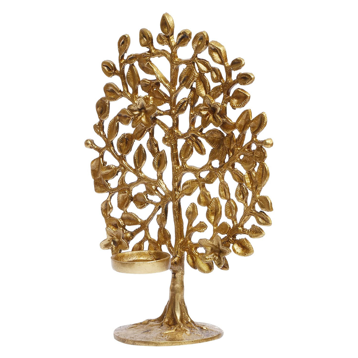 ARTVARKO Brass Decorative Kalpavriksha Tree of Life Flowers Candle Tea Holder Handicraft Product Decorative Table Top Decor Life Vastu Remedies for Home and Office 8.5 Inches