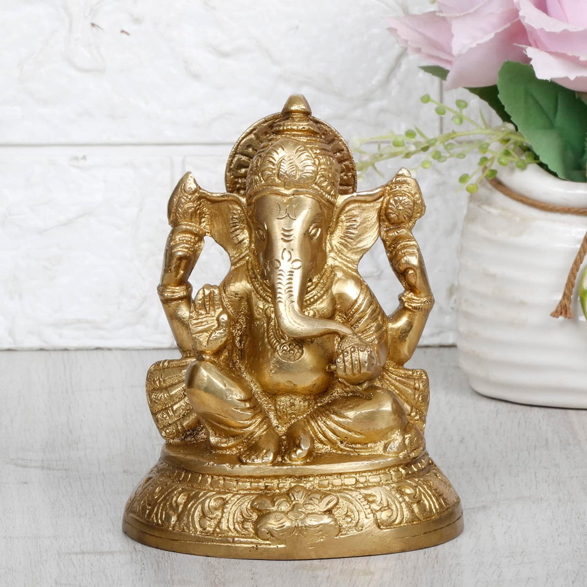 Svarup Brass Ganesh Ganesha Idol Good Luck God Statue Religious Pooja Temple Decorative Sculptures Height 5 Inch