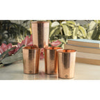 INDIAN ART VILLA Pure Copper Embossed Design Glass - 275 ML, Copper Tumbler for Water Drinking, Elegant Drinkware & Serveware, Perfect for Gifting, Home, and Festive Décor, Set of 4