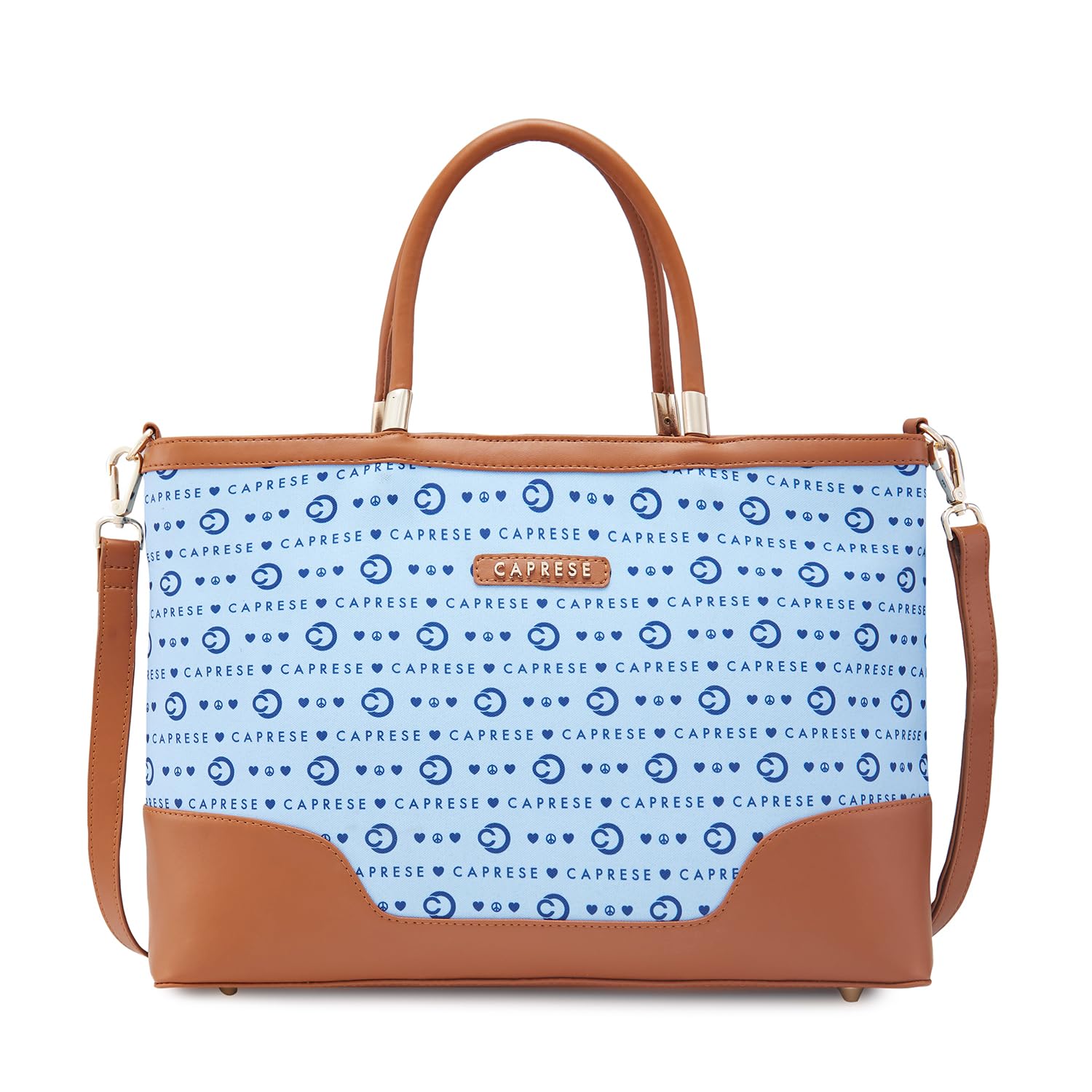 Caprese Peace Tote Bag, Large | Stylish Handbag for Women with Laptop Compartment | Spacious, Versatile Office & Daily Essentials Tote | Detachable Sling Strap, Multiple Organizational Pockets (Blue)