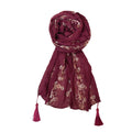 FAHABO Scarf for Women Stylish Pleated Viscose Cotton with Embroidery and Tassels | Hijab Scarf | Stole | Soft, Lightweight, and Latest Scarves | 72 x 33 Inches (Cherry Maroon)