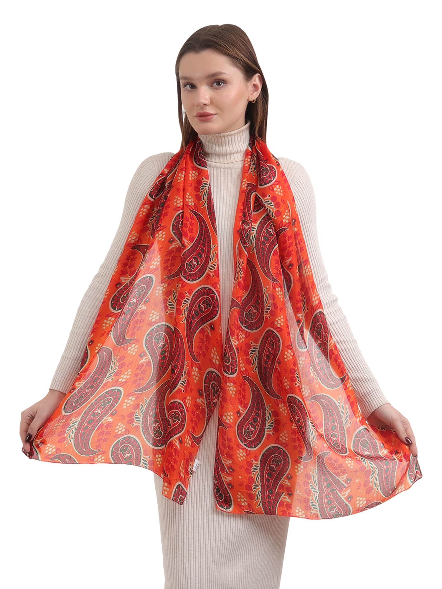 EH 100% Pure Mulberry Silk Scarf for Women, head scarf, neck scarf, hair scarf, digital printed long (22 X 72) (MC 11)