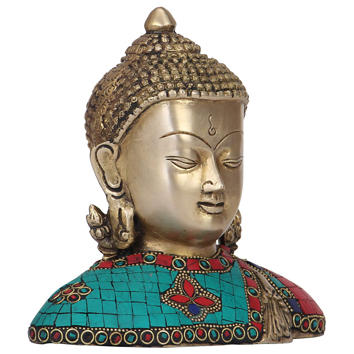 SVARUP Brass Lord Buddha Bust Idol Meditating Gautam Buddh Head Tibetan Buddhist Showpiece Decor 7 Inch Multicolor