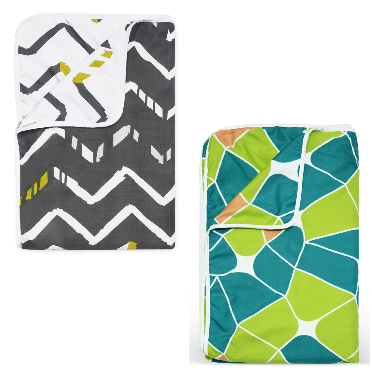 Divine Casa Polyester All-Weather 120 GSM Printed Lightweight Reversible Design Set of 2 Single Bed AC Dohar Blanket - Grey and Green| TC - 120 Kafalo