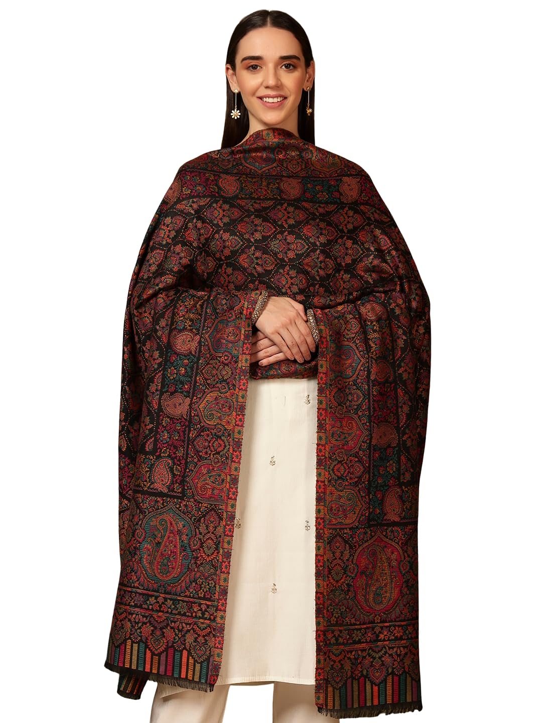 Pashmoda Women Gulraiz Kaani Wool Blend Kashmiri Shawl (Size: 40x80in, 101x203cm) RSS43
