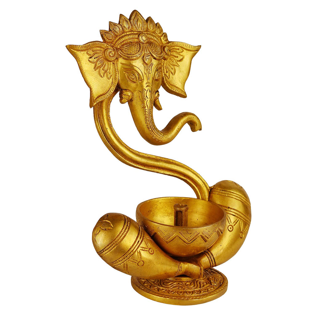SVARUP Brass Ganesh Idol Oil Diya: Home Decor, Diwali Gift, Height 8.5 Inch