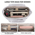 Puffer Tote Bag for Women Quilted Nurse Bag Lightweight Work Bag for Teacher Travel Handbag with Multiple Pockets, Light Gray, Large