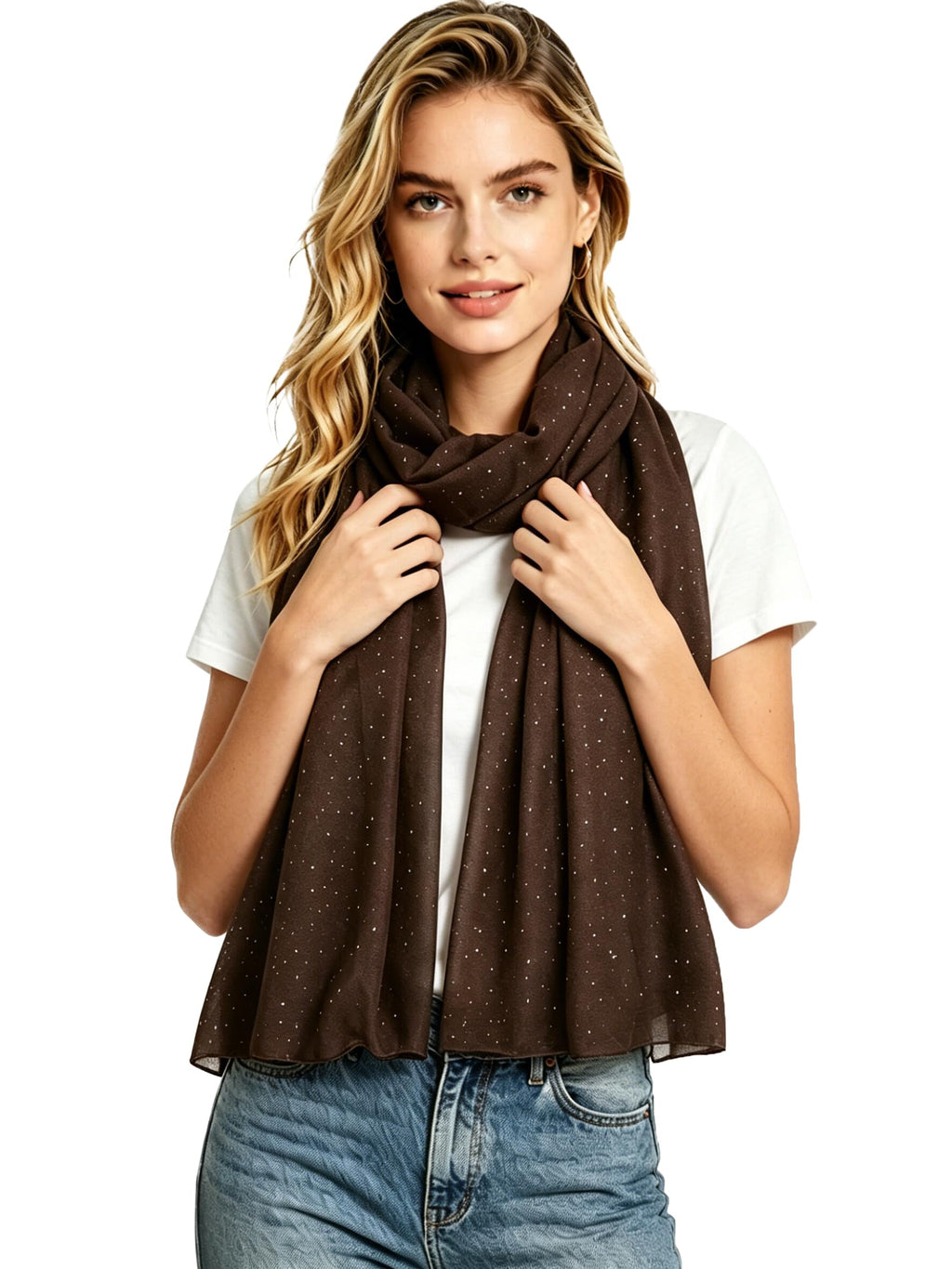 Lina & Lily Solid Shimmer Sparkle Glitters Sheer Maxi Shawl Head Scarf Hijab (#3 BROWN)