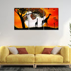 VIBECRAFTS 3 Pieces Giraffe Under A Tree In Sunset Canvas Wall Painting Fitted With Wooden Frame For Home | Office | Living Room | Gifts(PTVC3Pcs3_11504)