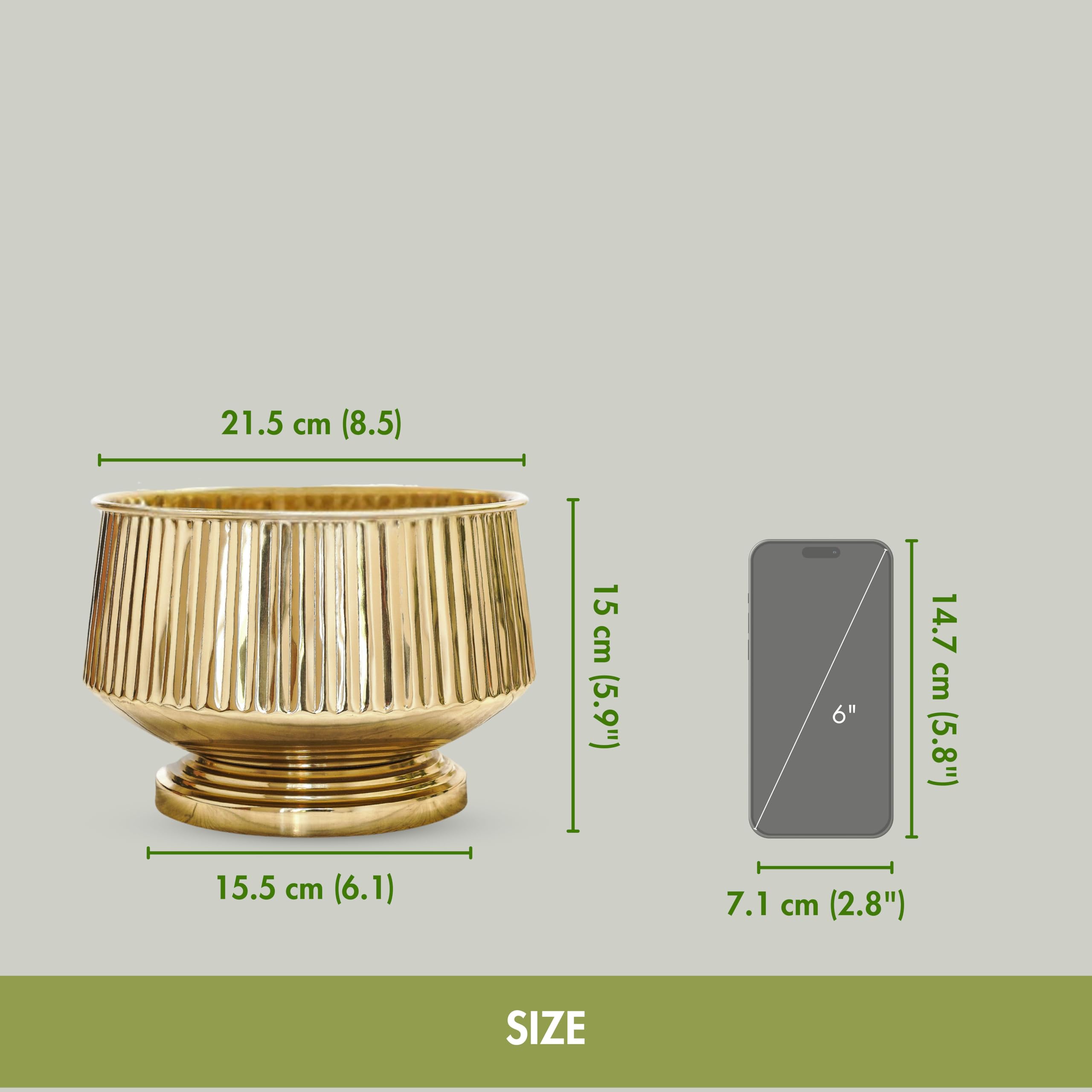 BEHOMA Golden Fluted Pedestal Bowl Planter