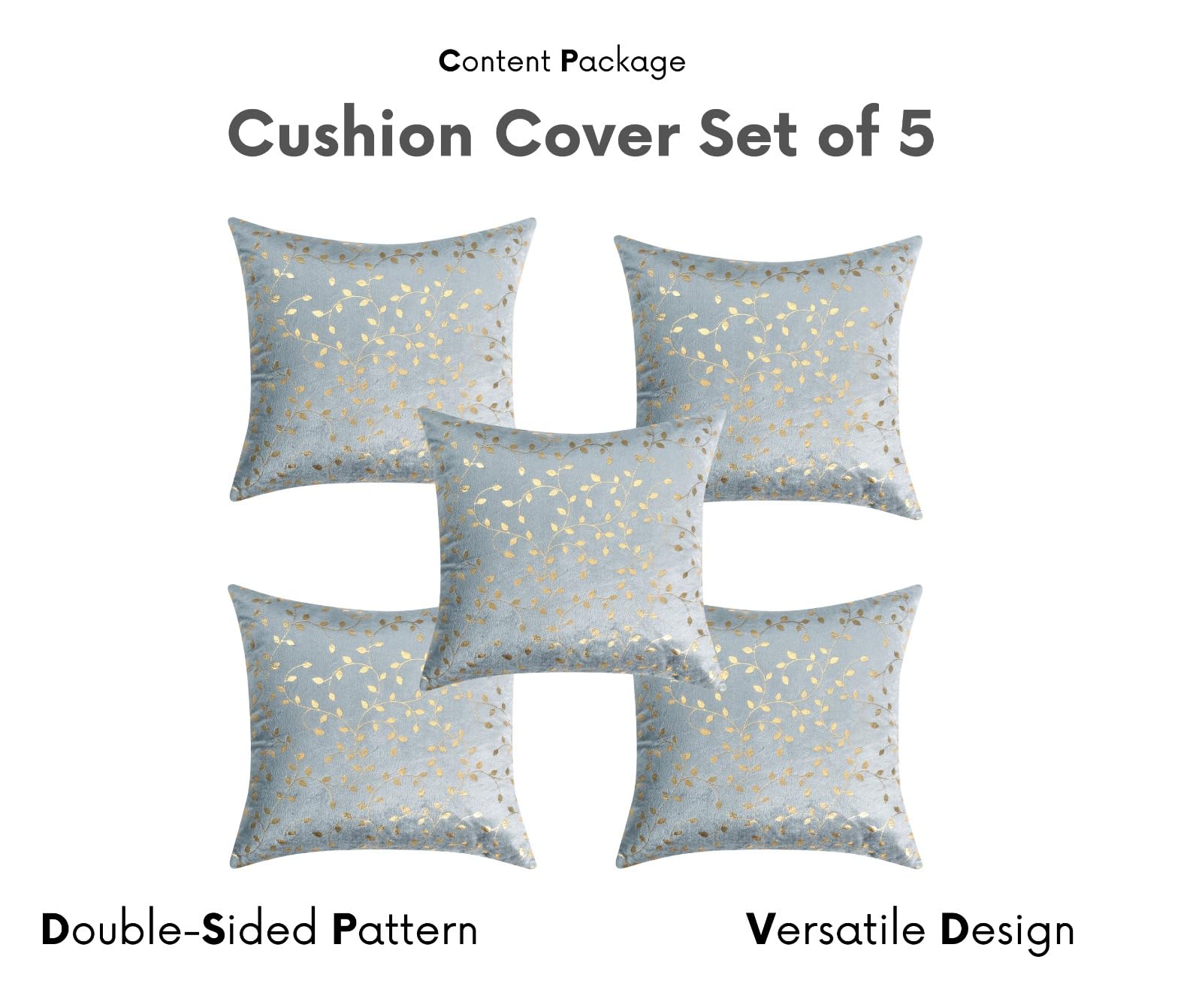 RD TREND Velvet Cushion Covers, 45 x 45 cm/18 x 18 inches,Pack of 5,250 TC, Back Zipper (Grey)