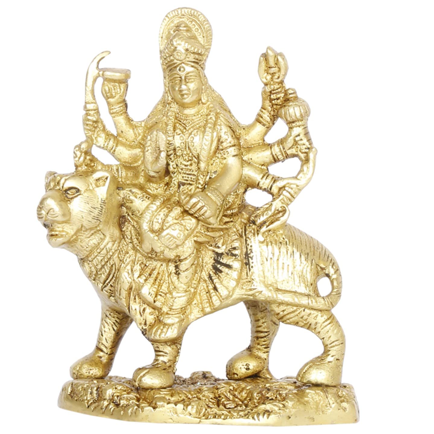 Artavrko Brass Durga Maa/Sherawali MATA Devi/Goddess Sitting on Lion Statue Idol for Home Decor Puja Temple Mandir Showpiece Gifts 5.5 Inch
