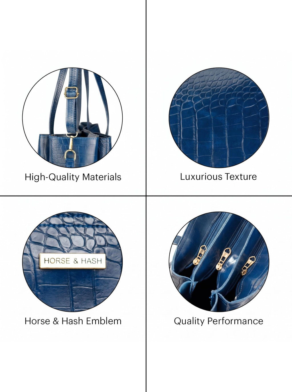 Horse and Hash Croco Pattern Tote Bags For Womens and Girls Shoulder Bag Extra Spacious (Blue)