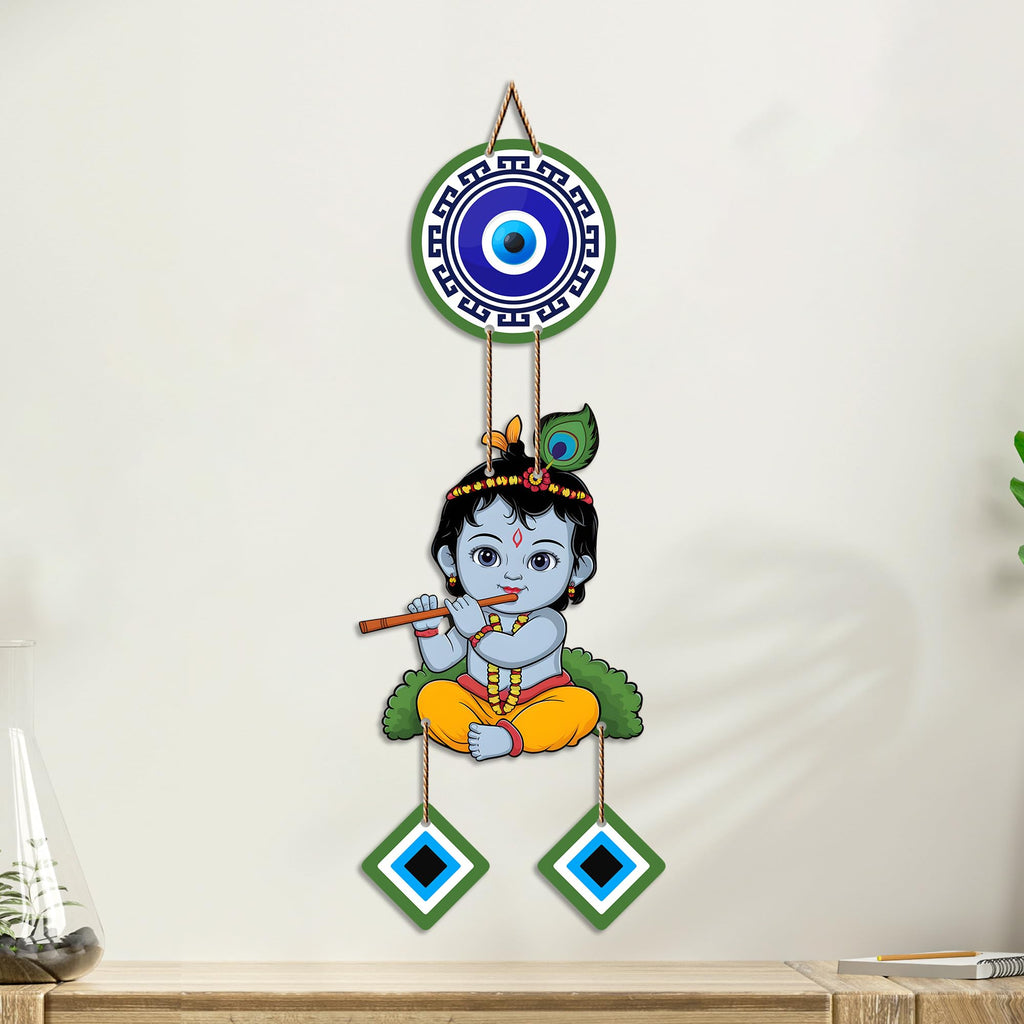 Artvibes Baby Krishna Evil Eye Wall Hanging for Home Entrance Door Decor | Nazar Battu Protection Hanging for Living Room Bedroom Temple | Vastu Positive Energy Decorative Gift (WH_8571N)