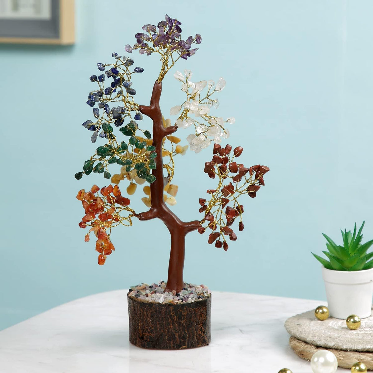 TEJ GIFTS Seven Chakra 150 Beads Healing Crystal Tree A Stunning Gemstone Showpiece for Home & Office Decor, Enhancing Good Luck, Elevating Your Space with Feng Shui Bonsai Beauty