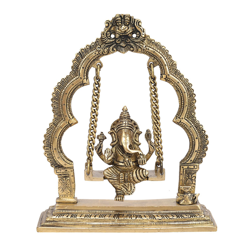Artvarko Pure Brass Ganesha Jhula Idol Ganesha Swing Jhoola Murti for Home Entrance Decor Gift 9 Inch