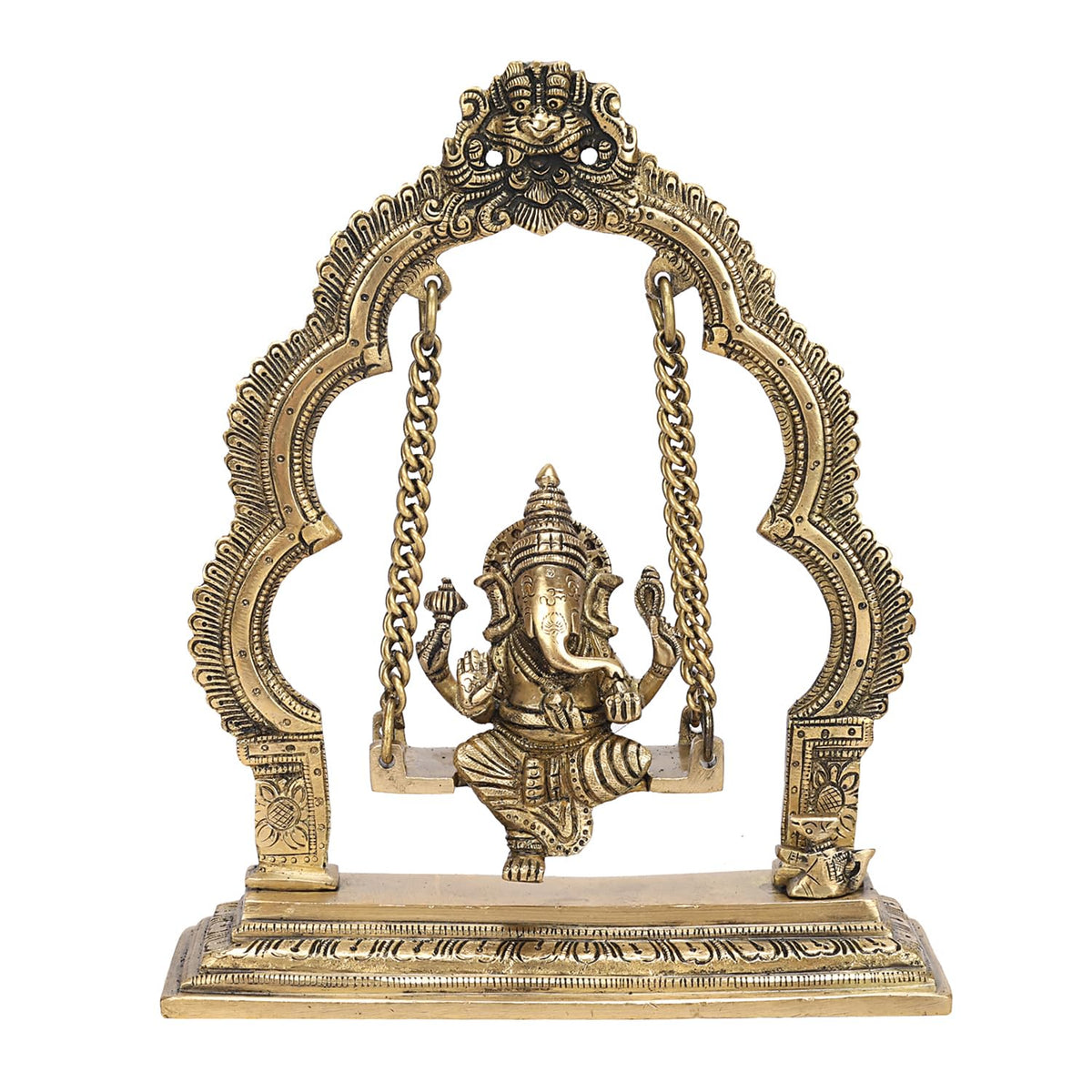 Artvarko Pure Brass Ganesha Jhula Idol Ganesha Swing Jhoola Murti for Home Entrance Decor Gift 9 Inch