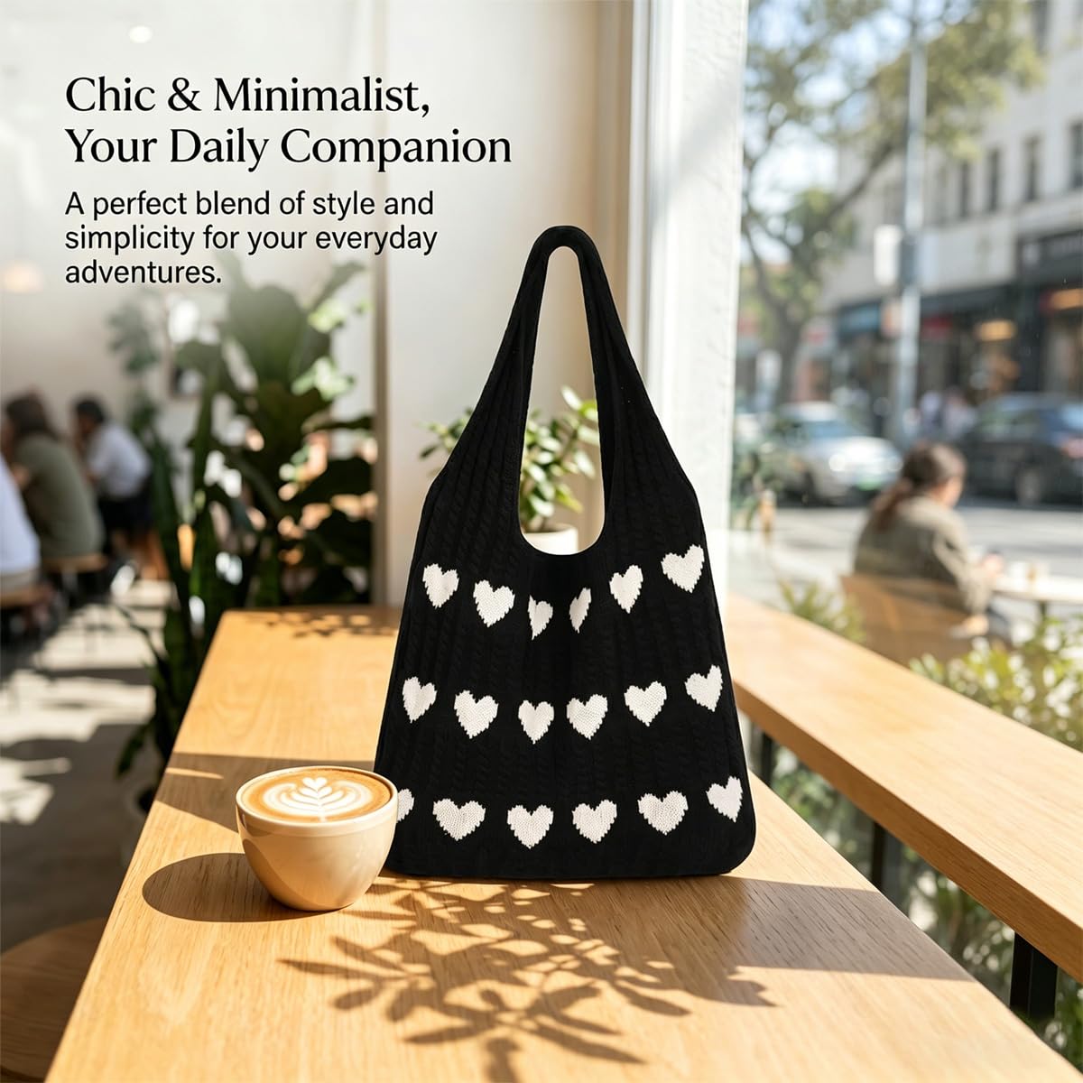 KSAIBINID Beach Bag, Tote Bag For Women, Crochet Bag With Heart Design, Stylish Tote Bag For College Girls, Daily Commuting And Casual Social Gatherings, Size 37 * 35 CM