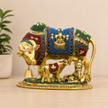 KridayKraft Decorative Kamdhenu Cow,Calf with Bal Gopal Krishna Metal Statue Embellished with Gemstones for Good Luck,Feng Shui,Vastu,Religious Gau MATA