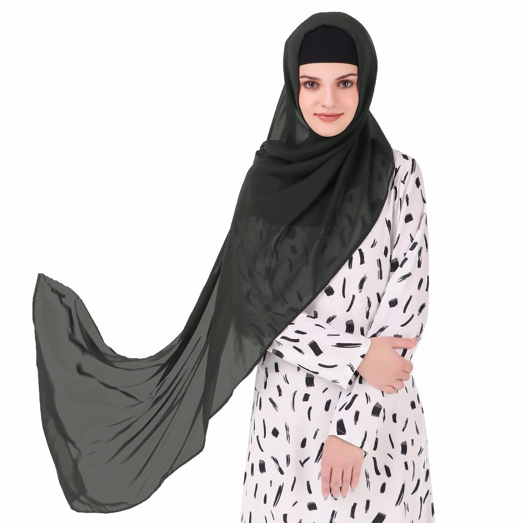MyBatua Long Hijab in Breathable Soft Georgette large Head Wrap, Wholesale Price, 1pc Scarf HJ-020 (100x225 cm, Dark Grey)