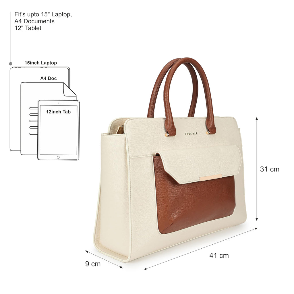 Fastrack PowerPlay laptop Tote | Women’s Faux-Leather laptop Tote Bag | 15'' Padded Laptop Section, Center Zip Compartment & External Quick-Access Pockets