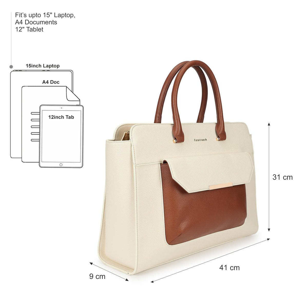 Fastrack PowerPlay laptop Tote | Women’s Faux-Leather laptop Tote Bag | 15'' Padded Laptop Section, Center Zip Compartment & External Quick-Access Pockets