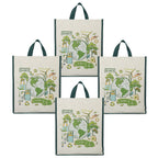 DOUBLE R BAGS Unisex Eco-Friendly Reusable Cotton Canvas Casual Bag with Reinforced Handles (Green Life, 40.6x35x10 cm) | Multi-Purpose Grocery, Kitchen Essentials, Fruits & Veggies Bag | Pack of 4