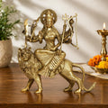 Artavrko Brass Durga Maa/Sherawali MATA Devi/Goddess Sitting on Lion Ten Arms Statue Idol for Home Décor Puja Temple Mandir Showpiece Gifts 11.5 Inch